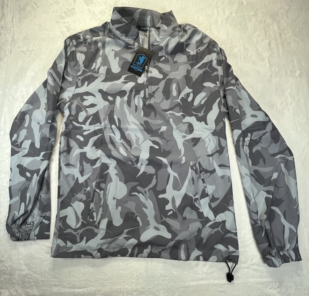 Scales Pullover Mens MEDIUM Gray Camo Quarter Zip Performance Lightweight Jacket